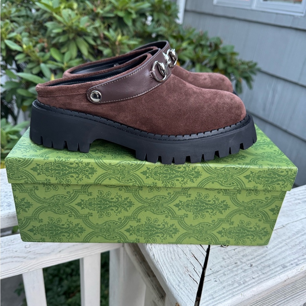 Brown Suede Mules with Silver Accents - Picture 4 of 6